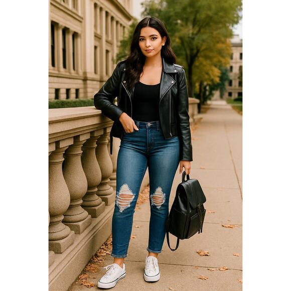 Wax Jeans Butt I Love You 7 Jr Distressed Skinny Jeans Cuffed Ankle Skater Punk - Picture 2 of 9